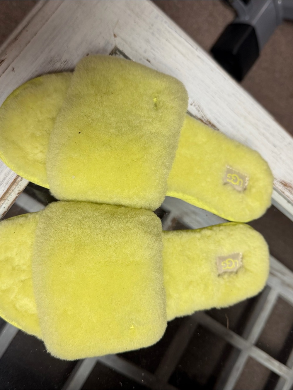 Yellow Fuzzy Slide Sandals UGG